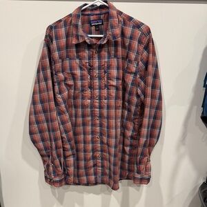 Patagonia Men's Blue and Red Plaid Button Down Shirt